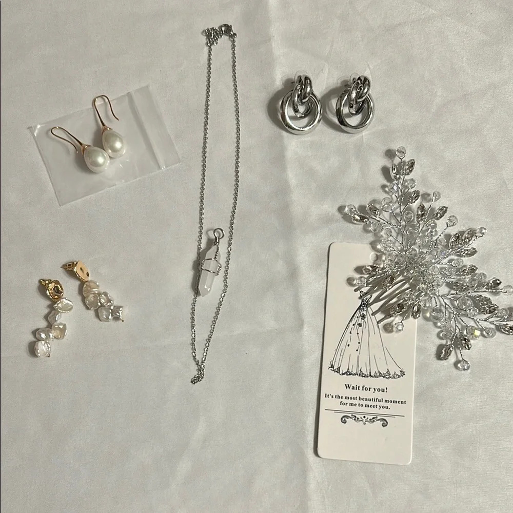 Silver Necklace and Earring Set Lot #7